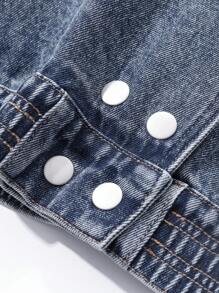 DAZY Women's Lapel Drop Shoulder Long Sleeve Single Breasted Casual Denim Jacket, Autumn