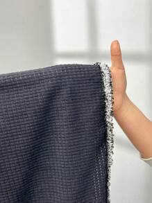 SHEIN Privé 大码女式黑色粗花呢厚格纹方领长袖迷你连衣裙，新款秋冬款 - 黑色 - 查看 7