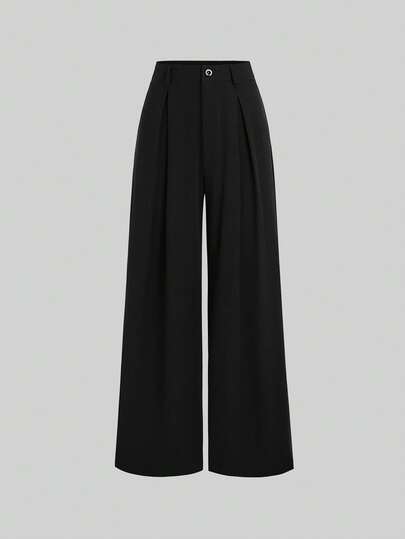Sweetra Vintage Elegant Jacquard Pleated Wide-Leg Pants For Women, Autumn/Winter Fall Cloth For Women