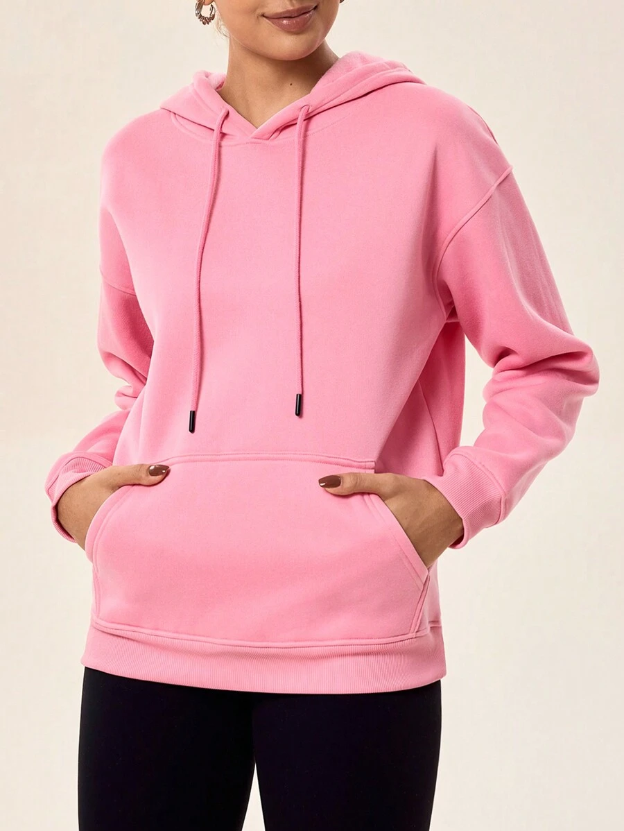 Lifespree Women's Hooded Drawstring Big Pocket Sweatshirt, Autumn/Winter Sweatshirt - Hot Pink - View 1