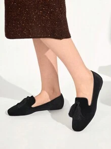 CUCCOO CHICEST 女士时尚百搭黑色流苏平底便鞋 - 黑色 - 查看 6