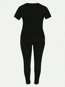 INAWLY Set de top și pantaloni scurți casual, cu imprimeu Heartbeat, 2 buc., primăvară/vară