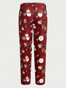 Manfinity VCAY Men's Casual Christmas Pattern Loose Long Sleeve Blazer & Pants, Woven Fabric, Everyday Wear Christmas Clothes Outfit - Red - View 9