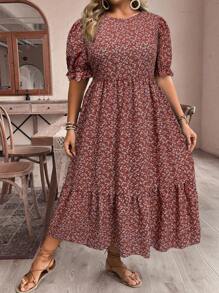 SHEIN VCAY Plus Size Boho Simple Casual Everyday Dress, For Summer,Beach Dress Sundress,Holiday Outfits - Multicolor - View 5