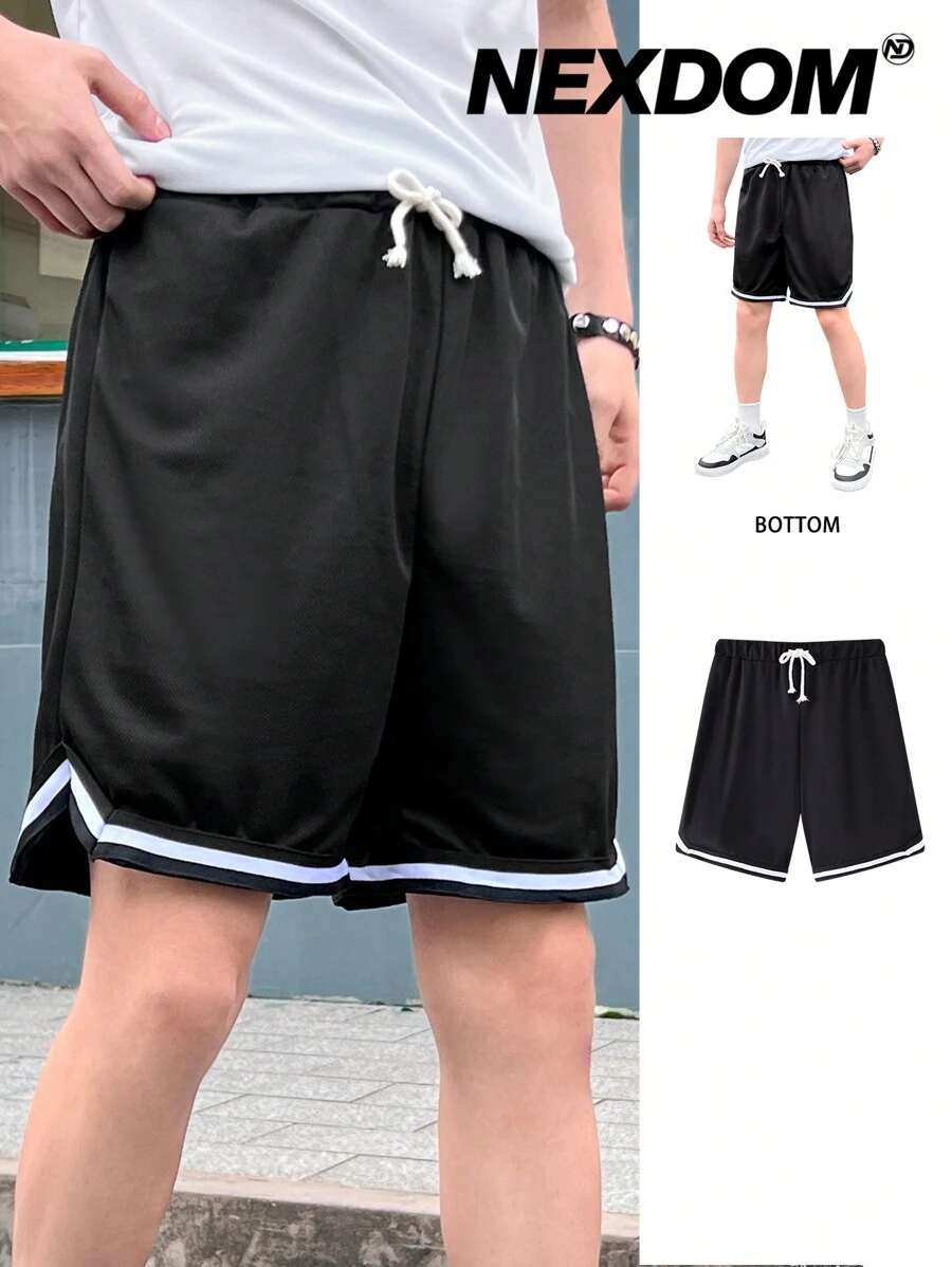 Leap Crew Quần short vải tương phản màu sắc thường ngày cho bé trai tuổi teen, dáng rộng, thích hợp mặc khi đi chơi, chơi thể thao, bóng rổ, mùa xuân/hè - màu đen - Xem 1