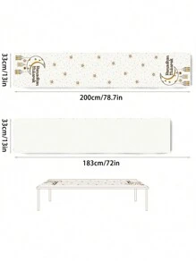 1 Pc Star And Moon Print Linen Ramadan Kareem Table Runner - Rectangular Woven Holiday Decor For Indoor And Outdoor Parties - Multicolor - View 2
