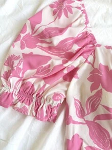 Soleia 节日女士花卉印花方领泡泡袖收腰连体裤，新年女装，女士度假装，情人节 - 彩色 - 查看 4