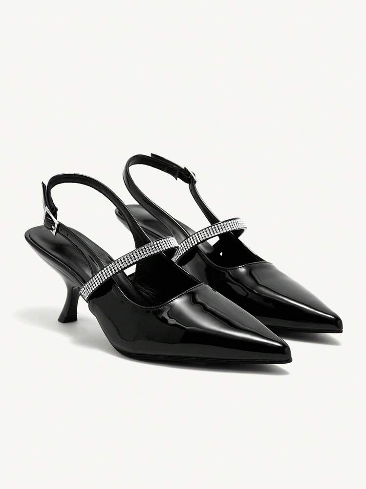 CUCCOO CHICEST Modische und elegante Damen Spitzschuh High Heels mit schwarzen Strass-Riemen, Hochzeits Braut/Brautjungfer Schuhe, für Bankett, Date, Party, Weihnachten, Neujahr, Valentinstag, bequem für Valentinstag - Schwarz - Übersicht 3