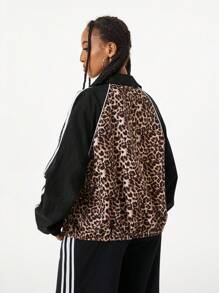 Coolane Women's Fall/Winter Streetwear Going Out Daily Wear Leopard Pattern Graphics Patchwork High Neck Windbreaker Jacket
