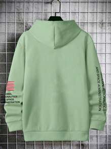 Manfinity Homme Loose Men Slogan Graphic Kangaroo Pocket Drawstring Hoodie - Green - View 2