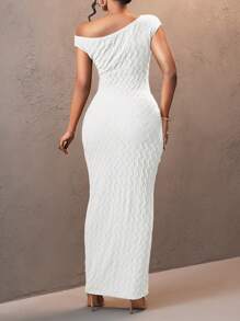 Slaydiva Vestido elegante y sexy de dama con hombro descubierto, de tela con textura a rayas, ideal para fiestas, Día de San Valentín, Año Nuevo o vacaciones. Colección Otoño/Invierno 2024