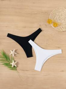 SHEIN Swim High Cut Swimming Panty 2 Packs,Summer Beach