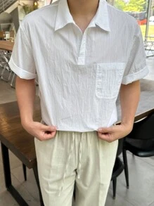 DAZY Men's Textured Half-Placket Pullover Shirt - White - View 5