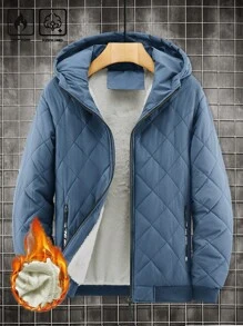 Manfinity Homme 1 件宽松版型男式拉链连帽绗缝保暖内衬夹克