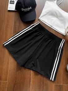 Comfortcana Contrast Striped Side Elastic Waist Casual Shorts