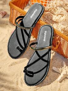 Styleloop Lace-Up Flat Sandals, Soft Sole Bohemian Style Flat Sandals, Suitable For Beach Vacation In Summer - Black - View 2