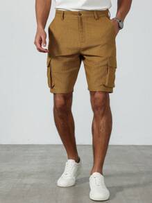 Manfinity Homme Pantalones cortos casuales de hombre de unicolor con bolsillo tipo cargo - Bronce - Ver 1