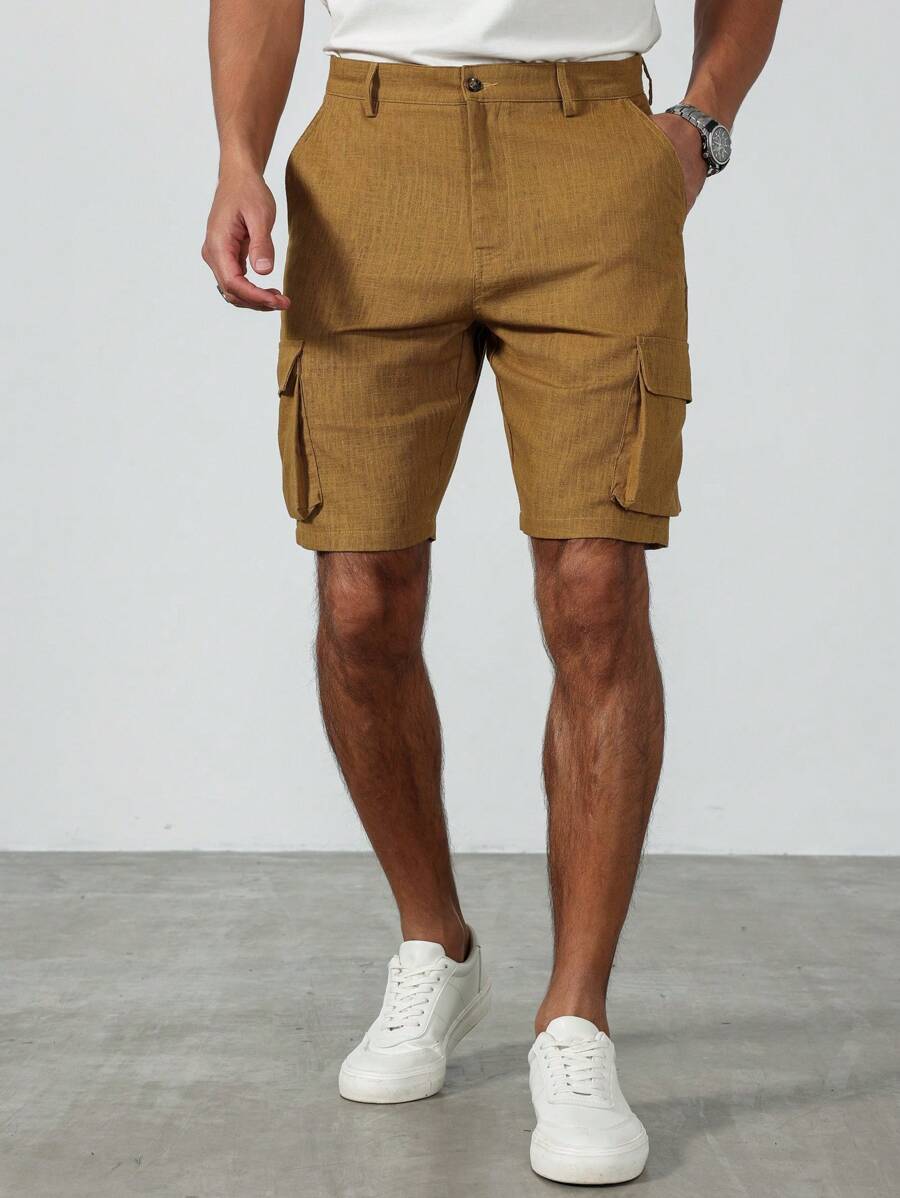Manfinity Homme Pantalones cortos casuales de hombre de unicolor con bolsillo tipo cargo - Bronce - Ver 1