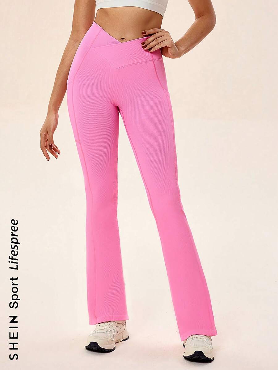 SHEIN Sovereign Charm Seamless High Stretch Yoga Sports Flare Pants For Women - Pink - View 1