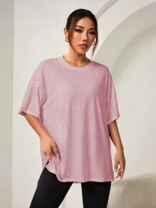 Women's Solid Color Stand Collar Sports T-Shirtworkout Tank Top Gym Shirts - Dusty Pink - View 3