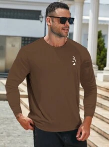 Manfinity LEGND Plus Size Men's Print Round Neck Long Sleeve Casual T-Shirt, Autumn