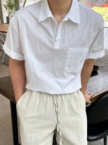 DAZY Men's Textured Half-Placket Pullover Shirt - White - View 3