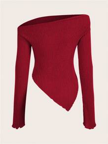 SHEIN ICON Y2K Grunge Off Shoulder Asymmetrical Hem Tee - Burgundy - View 2