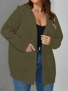 Calvaya Plus Size Women Letter Pattern Casual Drop Shoulder Hooded Cardigan Sweater, Winter Fall Cloth For Women - Green - View 5