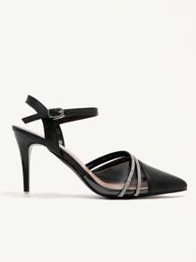 CUCCOO CHICEST Zapatos de tacón alto con puntera puntiaguda y decoración de rhinestones para mujeres