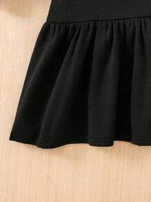 SHEIN Tween Girls Casual Vintage College Style Knit Crew Neck Pullover Dress With Contrast Color Bow, Long Sleeve And Ruched Hem