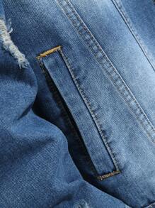 Manfinity Homme Men's Casual Ripped Denim Button-Up Jacket, Autumn - Light Wash - View 5