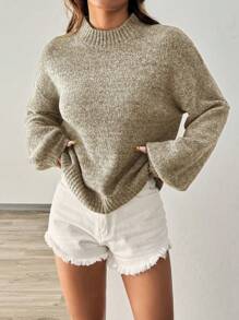 Chiquease 1pc Loose Fit All-Match High Collar Long Sleeve Pullover, Casual And Versatile Knit Pullover Fall Winter Sweater - Camel - View 3