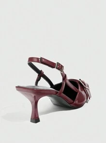 CUCCOO GRLICON 女士尖头镂空踝带咖啡棕色高跟凉鞋，时尚优雅