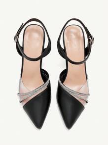 CUCCOO CHICEST Zapatos de tacón alto con puntera puntiaguda y decoración de rhinestones para mujeres