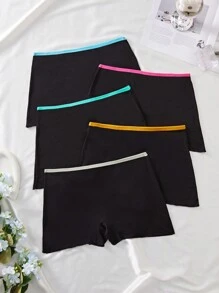 Set de 5 pantis con cinturilla de colores contrastantes minimalistas para mujer
