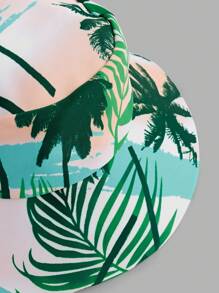 SHEIN 3pcs/Set Tween Boy Vacation Palm Tree Graphic Swimsuit, Swim Trunks & Hat - White - View 13