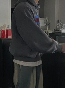 DAZY Men's Embroidered Pattern Hoodie In Grayish Blue,Fall Clothes - Grey - View 2