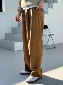 DAZY Men's Solid Color Basic Textured Fabric Brown Suit Pants Business Attire