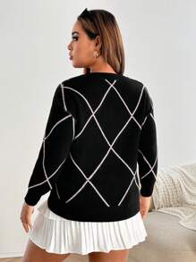 Flirla Plus Size Women Bow Decor Round Neck Long Sleeve Casual Knitted Pullover Sweater, Autumn/Winter Fall - Grey - View 2