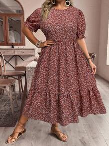 SHEIN VCAY Plus Size Boho Simple Casual Everyday Dress, For Summer,Beach Dress Sundress,Holiday Outfits - Multicolor - View 6