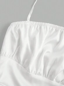 SHEIN Robe mi-longue ajustée décontractée simple et confortable pour préadolescentes, avec volants à la taille, sans manches, blanche. Robe de demoiselle d'honneur - Blanc - View 2
