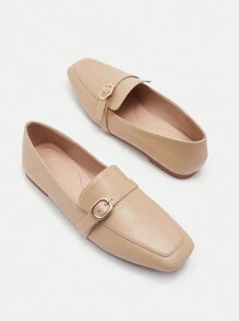 CUCCOO BIZCHIC Zapatos planos cómodos y elegantes de color albaricoque con hebilla cuadrada y sencilla, tipo slip-on