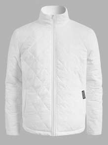 Manfinity VCAY Men Solid Zip Up Thermal Quilted Coat, For Fall Winter - Navy Blue - View 3