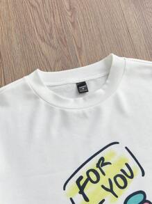 Manfinity VCAY 1 件男式趣味都市针织休闲日常宽松长袖 T 恤，青年风格，适合朋友 - 白色 - 查看 3