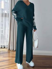 RueChic Women Pink Embroidery Detailed Sweater Set - Green - View 4