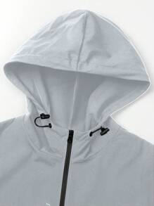 Manfinity Running Men's Casual Letter Print Drawstring Hooded Sports Jacket, Running Jacket, Zip Up Jacket - Light Grey - View 3
