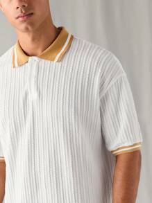 Manfinity VCAY 男士针织时尚休闲宽松短袖 Polo 衫 - 白色 - 查看 3