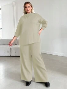 RueChic Plus Size Winter Casual Solid Color Sweater & Leggings Set