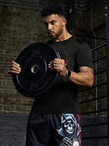 Manfinity Sport PWRUP T-shirt casual de sport à manches courtes avec imprimé de taureau pour homme - Noir - Voir 4