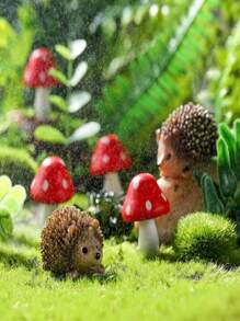 Fairy Wild Garden Accessories Mini Hedgehogs And Mushroom Statue, Micro Landscape Plant Pots Bonsai Craft Decor,2 Hedgehogs & 4 Mushrooms Mini Statues,Miniature Mushroom Figurines Hedgehogs Outdoor Mushroom Figurine For Miniature Garden, For Flower Pots And Bonsai Craft Decoration, Micro Landscape,Festival Gift Easter Gift,Spring - Multicolor - View 7